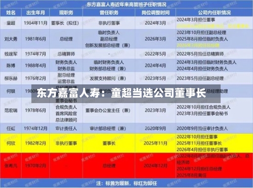 东方嘉富人寿:童超当选公司董事长-第2张图片
