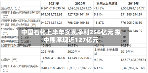 中国石化上半年实现净利256亿元 拟中期派现近127亿元