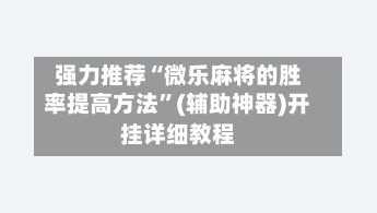 强力推荐“微乐麻将的胜率提高方法”(辅助神器)开挂详细教程