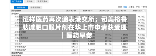 征祥医药再次递表港交所；司美格鲁肽减肥口服片剂在华上市申请获受理｜医药早参