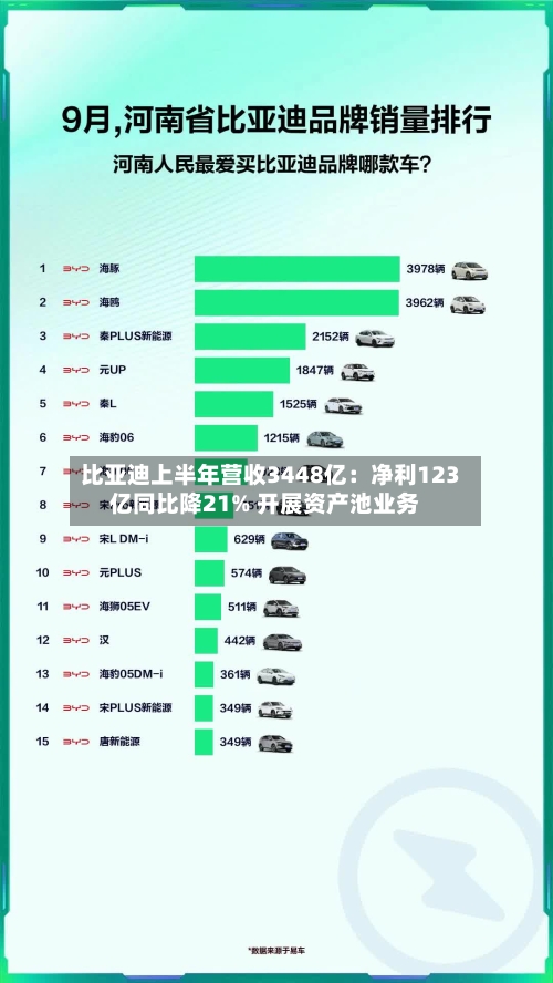 比亚迪上半年营收3448亿：净利123亿同比降21% 开展资产池业务