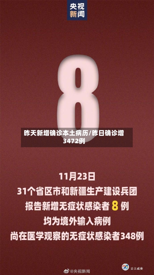 昨天新增确诊本土病历/昨日确诊增3472例