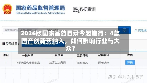 2026版国家基药目录今起施行：4款国产创新药纳入，如何影响行业与大众？