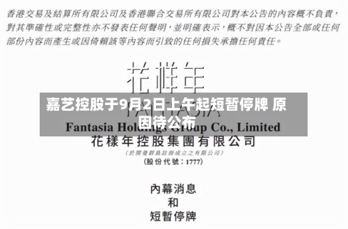 嘉艺控股于9月2日上午起短暂停牌 原因待公布-第1张图片