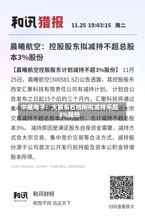 中威电子：大股东石旭刚拟减持不超3%股份
