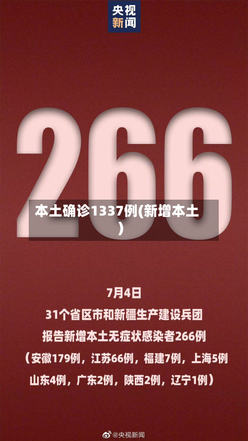 本土确诊1337例(新增本土)