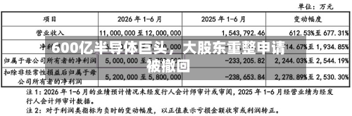 600亿半导体巨头，大股东重整申请被撤回