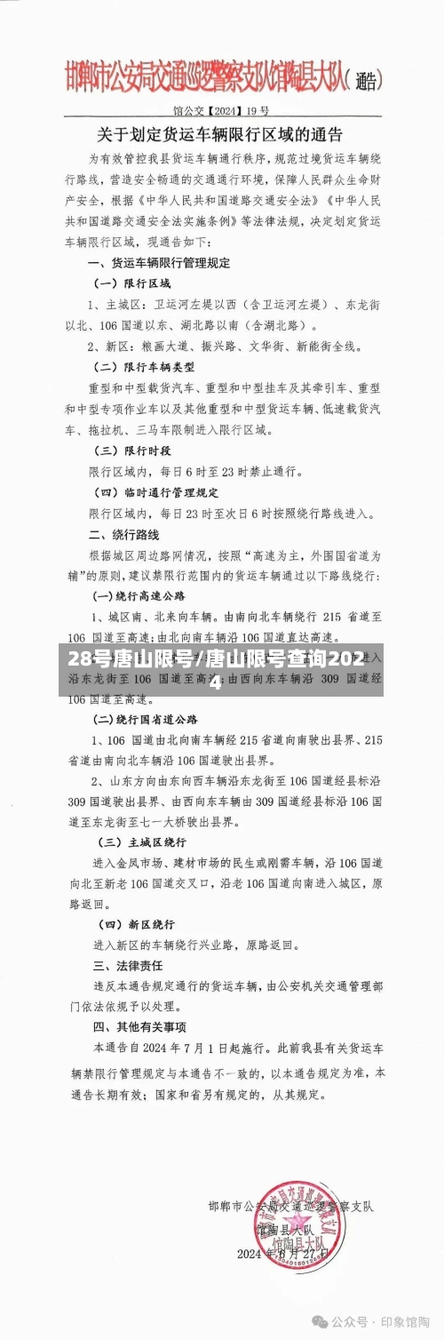 28号唐山限号/唐山限号查询2024