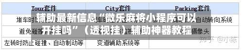 辅助最新信息“微乐麻将小程序可以开挂吗”（透视挂）辅助神器教程