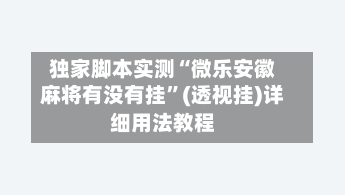 独家脚本实测“微乐安徽麻将有没有挂”(透视挂)详细用法教程