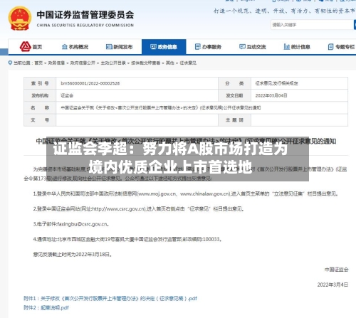 证监会李超：努力将A股市场打造为境内优质企业上市首选地