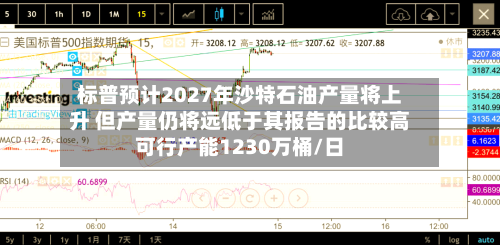 标普预计2027年沙特石油产量将上升 但产量仍将远低于其报告的比较高可行产能1230万桶/日