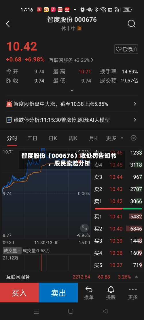 智度股份（000676）收处罚告知书，股民索赔分析