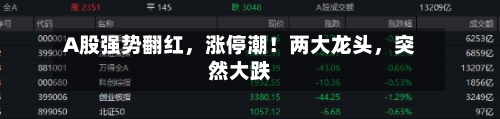 A股强势翻红，涨停潮！两大龙头，突然大跌