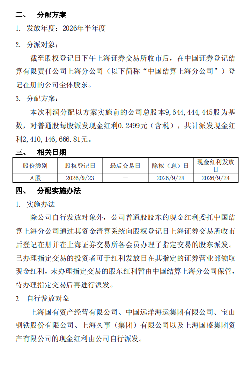 沪农商行:拟于9月24日实施2026年半年度权益分派